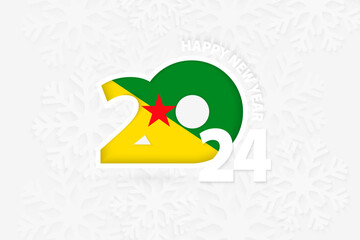 New Year 2024 for French Guiana on snowflake background.