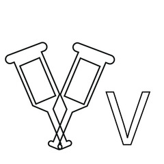 letter design in the form of two crutches with fractures folded in a V shape, drawn in line art style