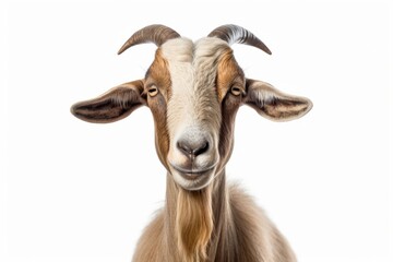Frontal view of a goat, isolated, white background