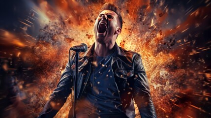 a singer shouting to a microphone will exploding - obrazy, fototapety, plakaty