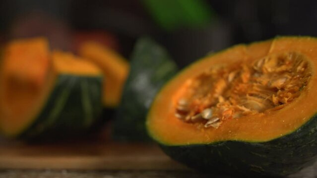 Cutting pumpkin Preparing jamaican gungo pea soup after being picked from tree healthy green fresh protein cultivation harvested