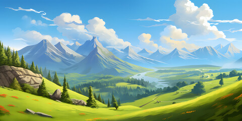 Beautiful Valley Vector Landscape Background