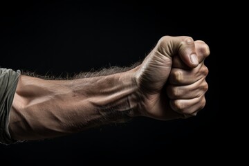 Side view of a clenched fist on black background