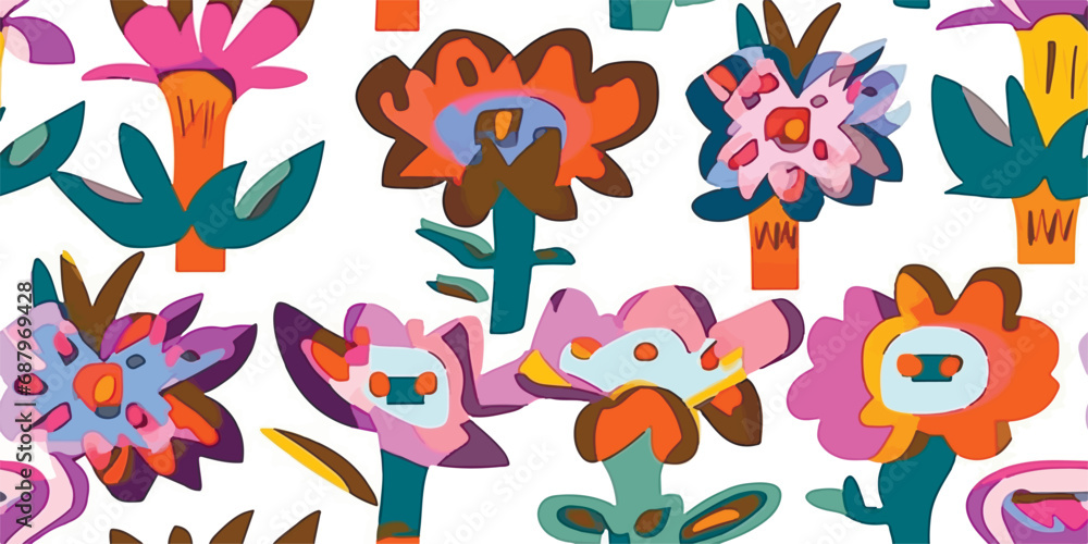 Aufkleber naive art style vector pattern made with hand-drawn doodles and simple geometric forms and shapes, u