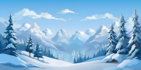 Winter Mountains Vector Landscape Background