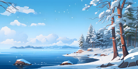 Winter Sea Vector Landscape Background