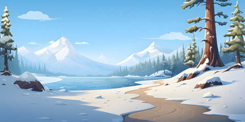 Christmas Lake Vector Landscape Background