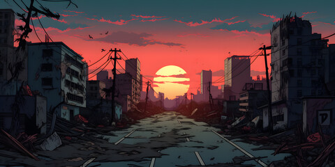 Ruined City Vector Landscape Background