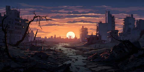Ruined City Vector Landscape Background