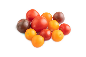 Red. yellow tomatoes isolated on white. Side view.