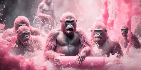 pink gorillas have fun