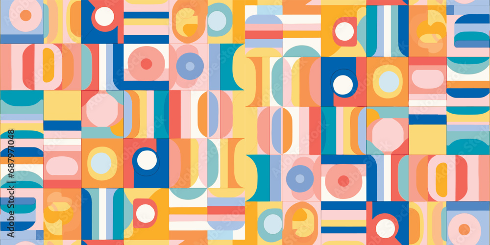 Poster fun colorful seamless pattern collection. creative 90s style geometric shape background for children