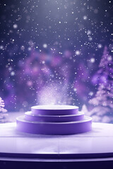 Purple Snowy Christmas Product Placement Empty Template Background.