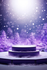 Purple Snowy Christmas Product Placement Empty Template Background.