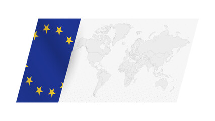 World map in modern style with flag of European Union on left side.