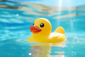 Yellow rubber duck toy floating on water