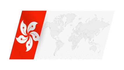 World map in modern style with flag of Hong Kong on left side.