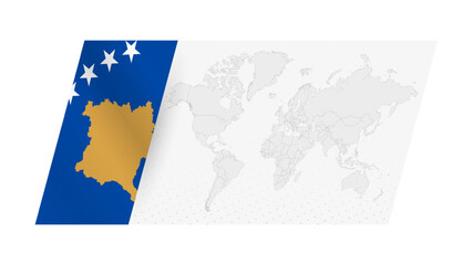 World map in modern style with flag of Kosovo on left side.