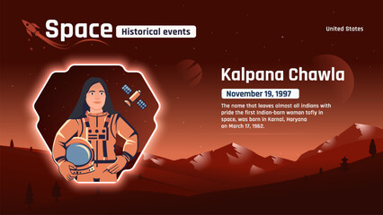 Kalpana Chawla Astronaut  Unveiling Space's Historic Events and Revolutionary Inventions-Vector illustration design - obrazy, fototapety, plakaty