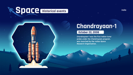 Chandrayaan one Unveiling Space's Historic Events and Revolutionary Inventions-Vector illustration design © BonkersArt