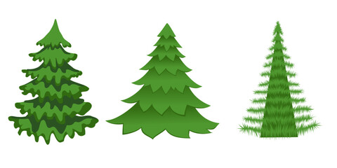 Christmas trees set of elements. Illustration in flat style