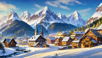 mountain village in winter