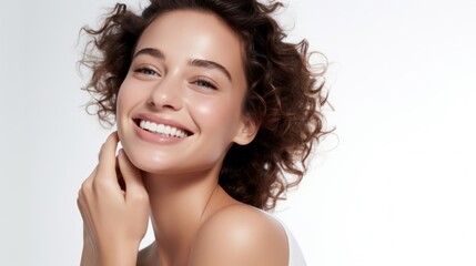 Happy woman smiling while looking at camera, skin care, glamour