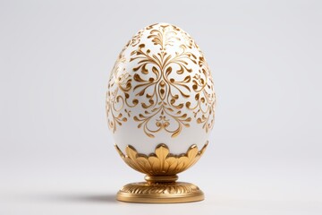 Easter egg decorated with gold on white podium