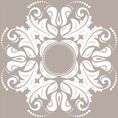 Elegant vintage vector ornament in classic style. Abstract traditional ornament with oriental elements. Classic vintage beige white pattern