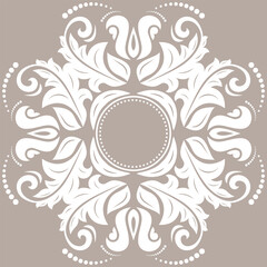 Elegant vintage vector ornament in classic style. Abstract traditional ornament with oriental elements. Classic vintage beige white pattern