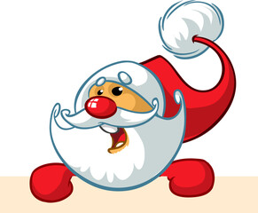 Cartoon funny Santa Claus for Christmas or New Year greetings. Christmas illustration. Vector isolated