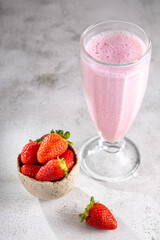 Strawberry smoothie. Strawberry drink blended with milk.