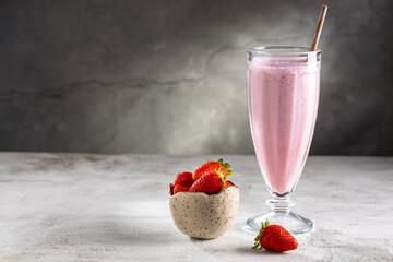 Strawberry smoothie. Strawberry drink blended with milk.