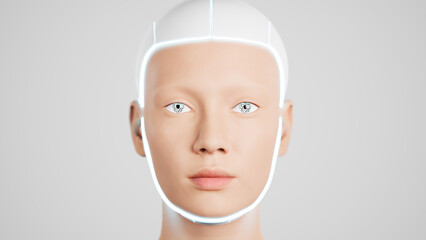 Stylish handsome cyborg head rotating. 3d render of Futuristic woman