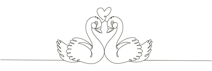 Couple swan line art style vector 