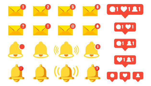 Set of social media notification icons in a flat design. Mail, message, bell, like, comment, friend icons collection. Social media icons