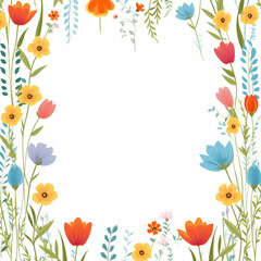 Obraz premium Simple flat summer flowers border invitation template card. High-resolution