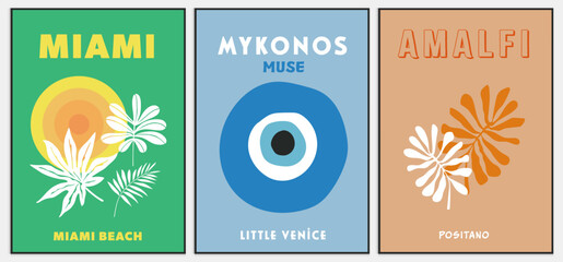 Retro Travel Poster Colorful Wall Home Art, Mykonos Print,