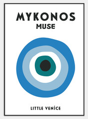 Retro Travel Poster Colorful Wall Home Art, Mykonos Print,