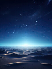 The desert under the starry sky at night.