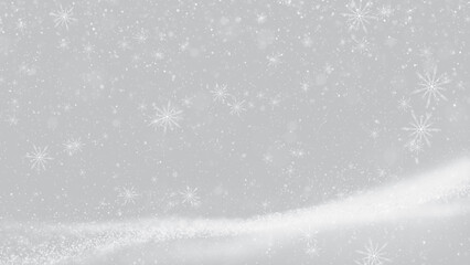 Magic snowy silver white background with illustrated snowflakes.