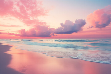 Fototapeta na wymiar beach view, soft pink sunset