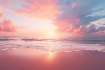 beach view, soft pink sunset - Powered by Adobe