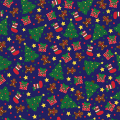 seamless pattern with christmas tree, gift box