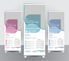 Simple Medical Rask rollup banner design template .