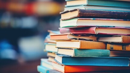 Colorful stack of books in the library