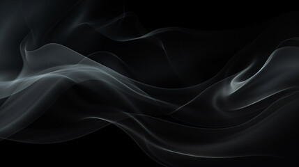 Vague de fumée blanche sur fond noir. Effet flou, vague en mouvement. Arrière-plan pour conception et création graphique, bannière.