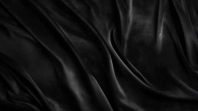Fond textur&eacute; comme un drap satin&eacute;, de soie. Couleur noir, sombre, &eacute;l&eacute;gant. Fond pour conception et cr&eacute;ation graphique.	
