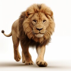 a lion walking on a white background