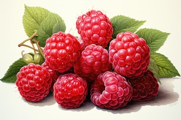 hand drawn watercolor raspberries isolated on white. AI Generated - obrazy, fototapety, plakaty